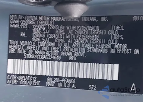 2010 Toyota Sienna Ce/Le z USA, uszkodzony, nr VIN 5TDKK4CC8AS324618